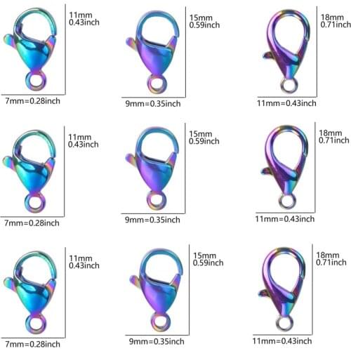 11x7mm 15x9mm 18x11mm Rainbow Lobster Clasp Hooks For Necklace Bracelet Accessories Alloy Jewelry Findings DIY Material Supplies