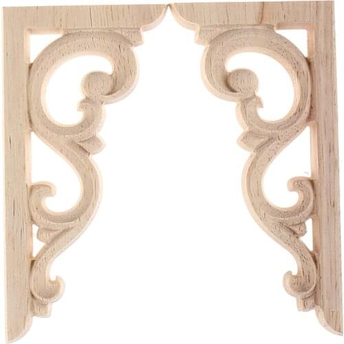 2pcs Vintage Unpainted Wood Carved Corner Onlay Applique Frame For Home Furniture Wall Cabinet Door Decor Crafts 12*6cm
