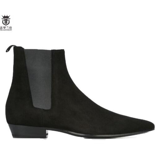 2019 FR.LANCELOT Brand Design Superstar Black Cow Suede Real Leather Elastic Band Flats Men Boots Sapatos Mujer Spring Shoes Men