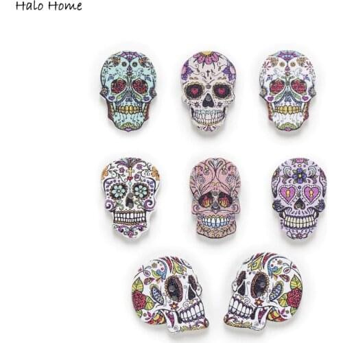 30pcs Funny Skull Head Wood Buttons Sewing Scrapbooking Home Clothing Handwork Gift Decor Card Making DIY 16-25mm Optional
