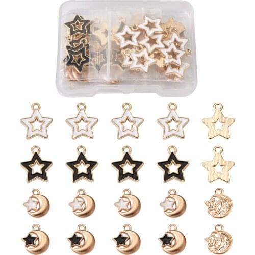 40Pcs 4 Styles Alloy Enamel Pendants Light Gold Moon Star Enamel Charms for Jewelry Making DIY Necklace Earrings Accessories