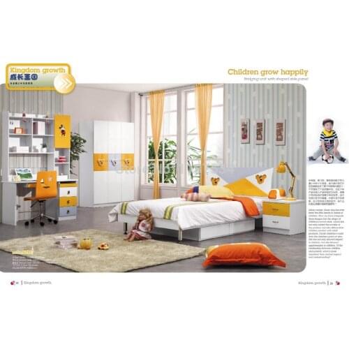 9012 Modern home furniture children bedroom furniture set wooden bed wardrobe desk chair bedside cabinet