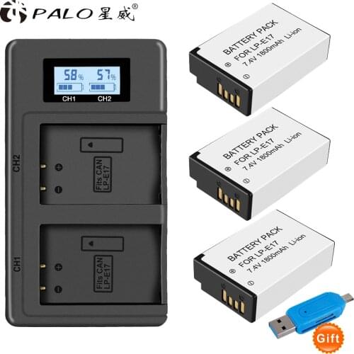 PALO 3pcs LP-E17 LPE17 LP E17 battery with LCD charger For Canon EOS 750D 200D 760D EOS T6i T6S M3 M5 X8i 8000D KISS X8i camera