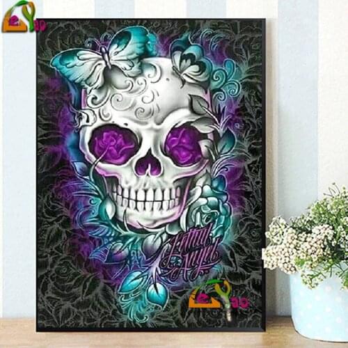 5D Diy Diamond Painting Mosaic Full Round Square Drill Skeleton Skull Rhinestone Embroidery Wall Art Cross Stitch Kits Decor