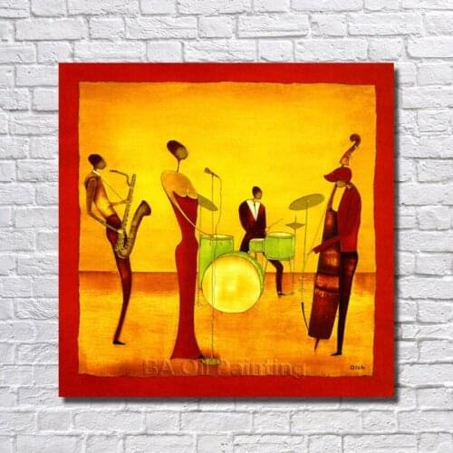 Free Shipping 100% Hand Painted Portraits Oil Painting of Jazz Band Home Decoration Modern Canvas Wall Picture no Framed Art