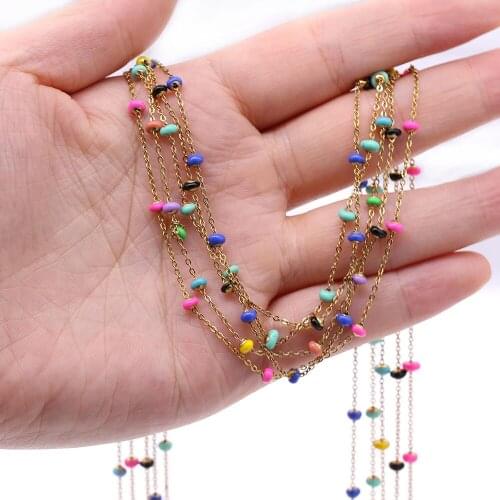 1 Meter Handmade Stainless Steel Chain Stone Beads Chains for Jewelry Making DIY Necklace Bracelet Anklet Accessories