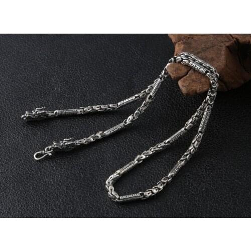 Genuine Solid 925 Sterling Thai Silver dragon well sign link Chain Mens Necklace Jewelry gift A4589