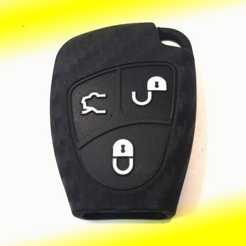 Carbon Fiber Silicone Car Key Case Fob Cover For Mercedes For Benz W203 W204 W211 B C E ML S CLK CL Remote Case 3 Button