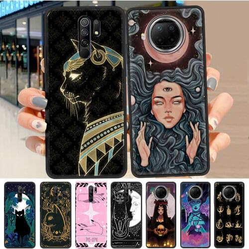 Witches Moon Cat Tarot Case for Xiaomi Redmi Note 9S 8T 8 7 10 Pro Max 9 9T 9C 9A K40 8A 7A Phone Black Soft Coque Funda