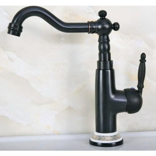 Black Oil Rubbed Bronze Bathroom Sink Basin Faucet Swivel Spout Single Handle Hole Mixer Taps tnf655