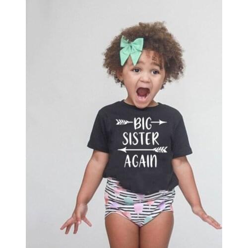Kids Girls Big Sister Again Tshirt Funny Toddler Girl Short Sleeve Big Sisters Announcement T-shirt Casual Children Tees Clothes