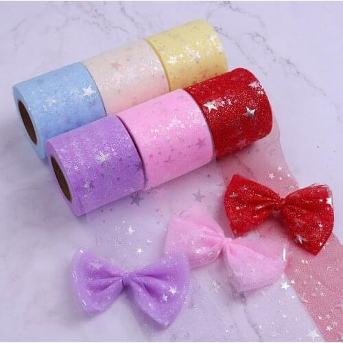 25 yards size can be customized childrens hair accessories bowknot mesh polyester tulle ribbon bow ribbons for character bows
