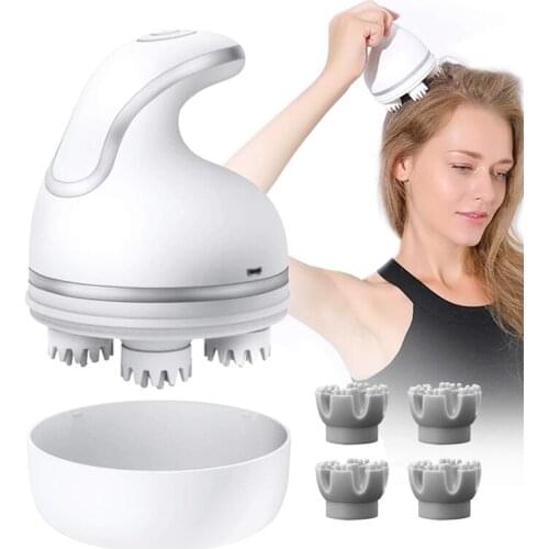 Electric Scalp Massager Cordless Portable Waterproof Head Scratcher Massager Rechargeable with 4 Kneading Nodes for Hair Growth