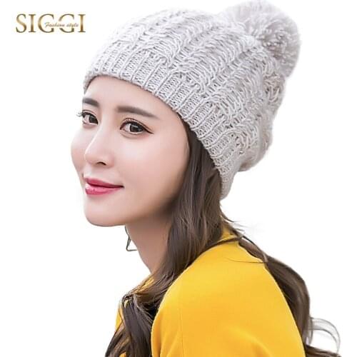 FANCET Winter Women Black Beanies Acrylic Knitted Hats Solid Soft Fabric Elastic Pompom Hats Femme Skullies Bonnet Gorro 89227