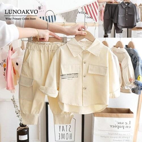 Boys and Girls Suits Toddler Baby Long Sleeve Cotton Casual Lettered Shirt and Trousers Sets 2020 Autumn New Children Cloth Suit