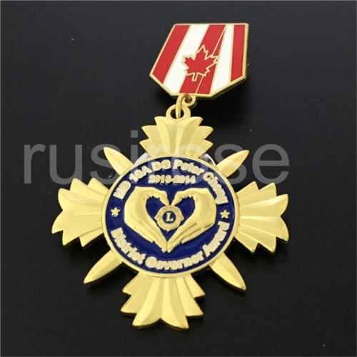Lion club badge custom, lion group love volunteer medal, Canadian brooch collar custom