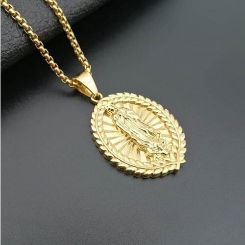 Hip hop Holy Virgin Mary Prayer Pendant Necklaces Gold 316L Stainless Steel Amulet Necklace Women Men Charm Jewelry