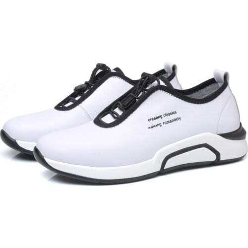 Genuine leather sneakers men sport shoes travel sneaker with elastic band