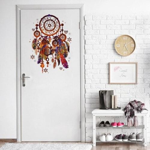 Hot Colorful Dream Feather Catcher Wall Sticker For Girls' Room Bedroom Door Glass Decoration Murals Art Home decor 45*60CM