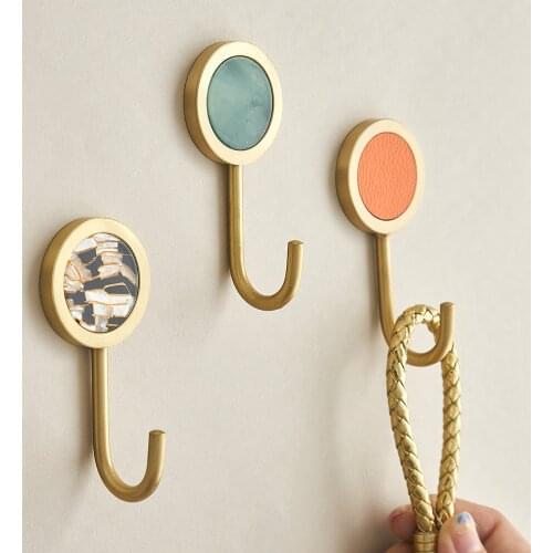 Nordic Wall Decoration Hook Round Hook Brass Key Hook Metal Gold Hook Clothes Hanger Wall Hooks In The Bathroom Marble Pattern