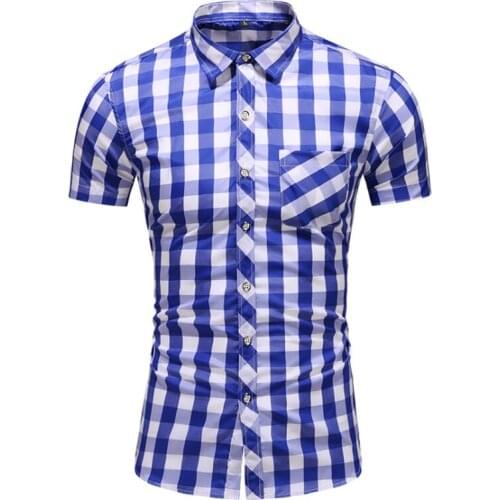 2019 New Plaid Shirts Men Summer Cotton Button Down Shirts Comfortable Male Business Casual Short- Sleeve Fashion Blouses M-7XL