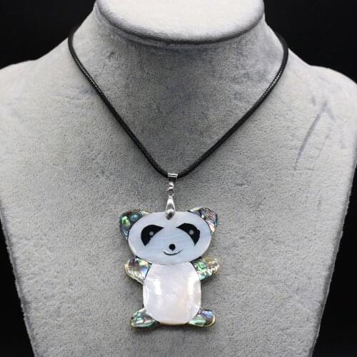 Natural Shell Necklace Rope Length 55+5cm With Hand-Carved Lifelike Lovely Panda-Shaped Pendant For Unisex Jewelry Gifts 40x48mm