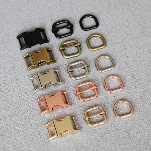20 set 15mm webbing Metal hardware D ring adjuster belt strap slider release buckle for paracord pet dog harness DIY accessory