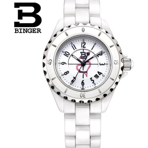 Genuine Switzerland BINGER Brand ceramic Women quartz watch fashion ladies rhinestone diamond waterproof quartz dress table BBPS