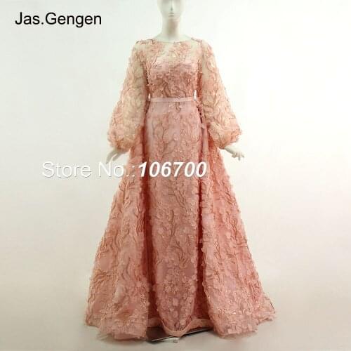 Amazing 3D Embroidery Lace Flower Evening Dresses robe de soiree Two Piece Puff Long Sleeves Long Prom Dresses vestido de noiva