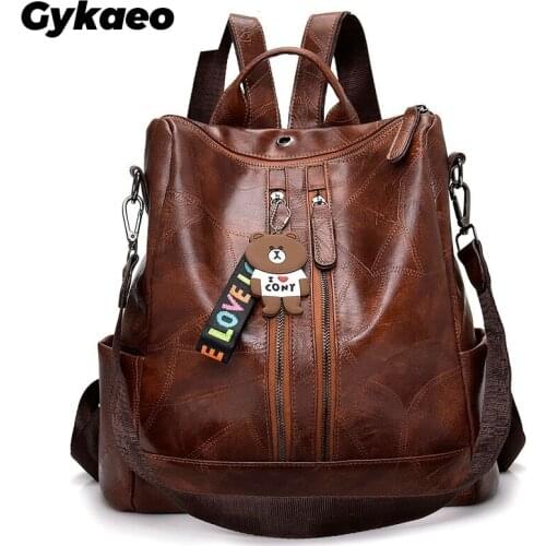 Gykaeo Students Soft Leather Large Capacity School Backpacks for Teenagers Girls Vintage Backpack Women Rucksack Sac A Dos Femme