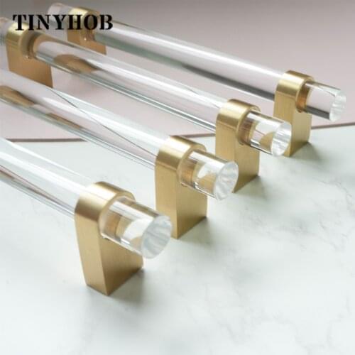 Modern Acrylic Cabinet Cupboard Knobs and Handles Brass Door Pull Knob Drawer Gold Kitchen Wardrobe Handles Furniture Hardware