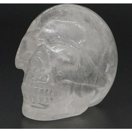 Skull Figurine Natural Stone Clear Quartz Crystal Carved Statue Realistic Feng Shui Healing Ornament Art Collectible 2"