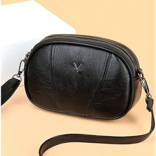 PU Leather Small Crossbody Bag Women Double Layer Messenger Bag Simple Shoulder Bag Large Capacity Purse Wild Lady Handbag Bolso