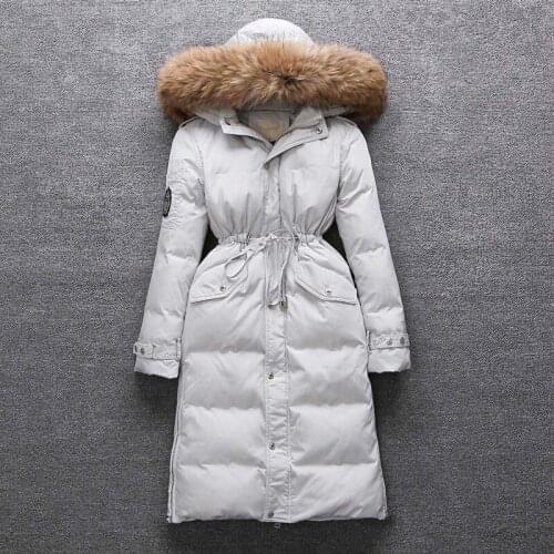 Warm White Duck Down Jacket Real Raccoon Fur Collar Winter Coat Female Hooded Parka Padded Jackets Abrigo Mujer WXF392