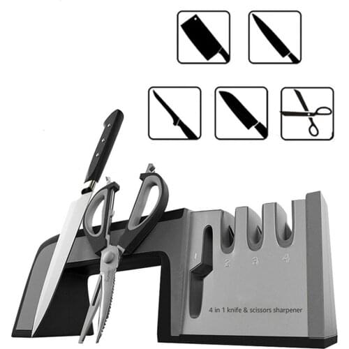 Knife Sharpener 4 in 1 Diamond Coated&Fine Rod Knife Shears and Scissors Sharpening stone System Stainless Steel Blades