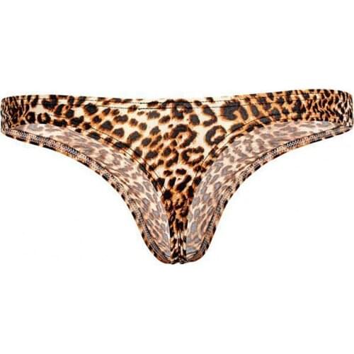 Sexy Underwear Briefs Leopard Print Breathable Men T Shape Underpants Thongs Seamless Male Panties lingeries трусы мужские