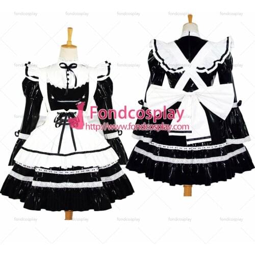 Black-white Sexy Sissy Maid Pvc Dress Lockable Uniform Cosplay Costume Custom-made[G616]