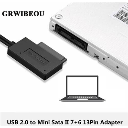 Grwibeou Mini New USB 2.0 To Sata II 7+6 13Pin Adapter Converter For Laptop DVD/CD ROM Slimline Drive USB2.0 Sata Cable
