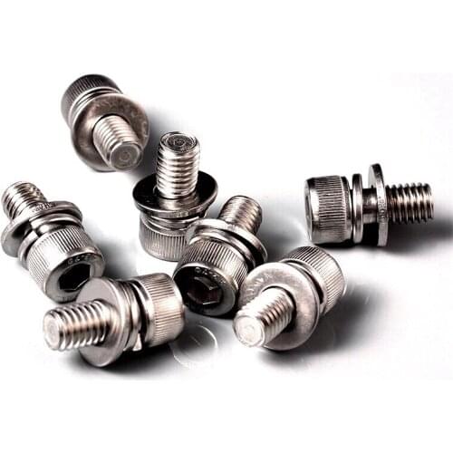 50pcs/lot M2 M2.5 M3 M4 Stainless steel hex socket cap screw bolt with washer three combination sems screws