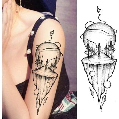 Forest Realistic Planet Temporary Tattoos For Men Body Art Women Arm Tattoo Stickers Kids Minimalist Design Fake Tattoo Sheets