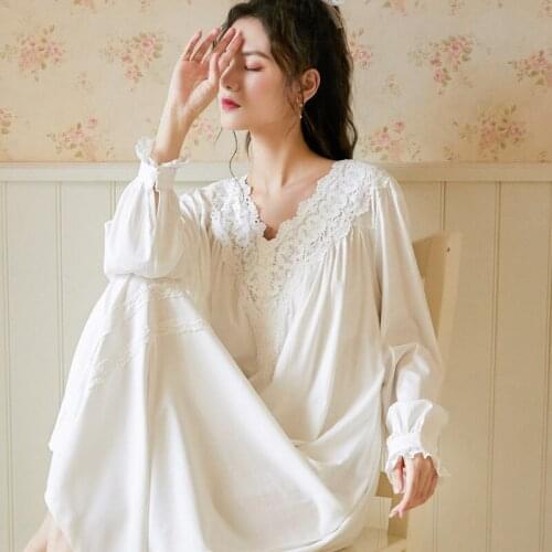 Wasteheart White Women Homewear Female Sexy Sleepwear Night Dress Long Lace V Neck Nightwear Nightgown Sleepwear Court Gown