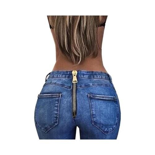 Women jeans high waist elastic leggings back zippers stretch sexy slim hip push up denim pants casual long pencil trousers