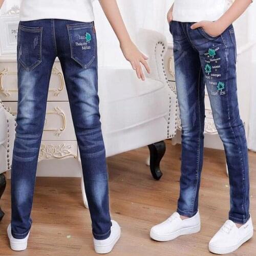3-14 Years Spring And Autumn Casual Kids Embroidery Design Kids Jeans Trousers For Girls Jeans Pants Teen Childrens Clothing