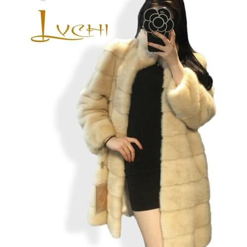 LVCHI Coat Womens Winter Solid Real Fur Mandarin Collar Vest Waistcoat for Women Full Pelt Long Sleeve Miai Vacation Outwear