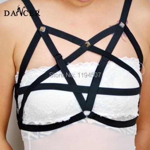 Girl Dress harness bra Cage bra Bondage with rivet Pentagram cage Dress bra set sexy costumes erotic clothing sexy lingerie 90s