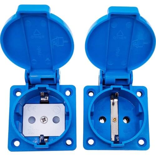 1PCS SCHUKO waterproof socket industrial black blue waterproof socket copper contact body EU socket