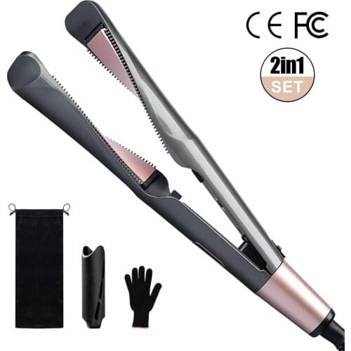 Portable LCD Display 2 in 1 Hair Curler & Hair Straightener Adjustable Temperature 100°C-230°C Hair Flat Iron Hair Curling Iron