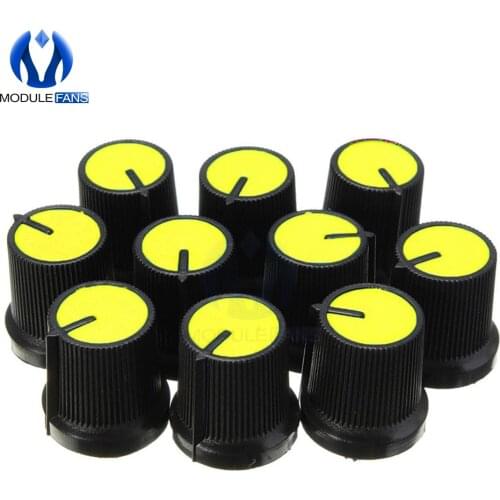 20pcs 0.6cm 6mm Knob Yellow Face Plastic For Rotary Taper Potentiometer Hole Volume Control Controller Black CAPS For WH148
