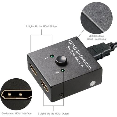 4K HDMI-Compatible Bi-Directional Switch 1x2 Splitter / 2x1 Switch Splitter Ultra HDMI-Compatible Switcher