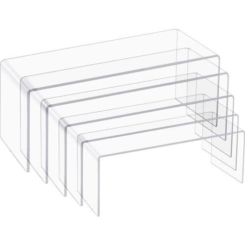5 Pack Clear Acrylic Display Risers, 5 Sizes Acrylic Jewelry Display Riser Shelf Showcase Fixtures for Cake, Display